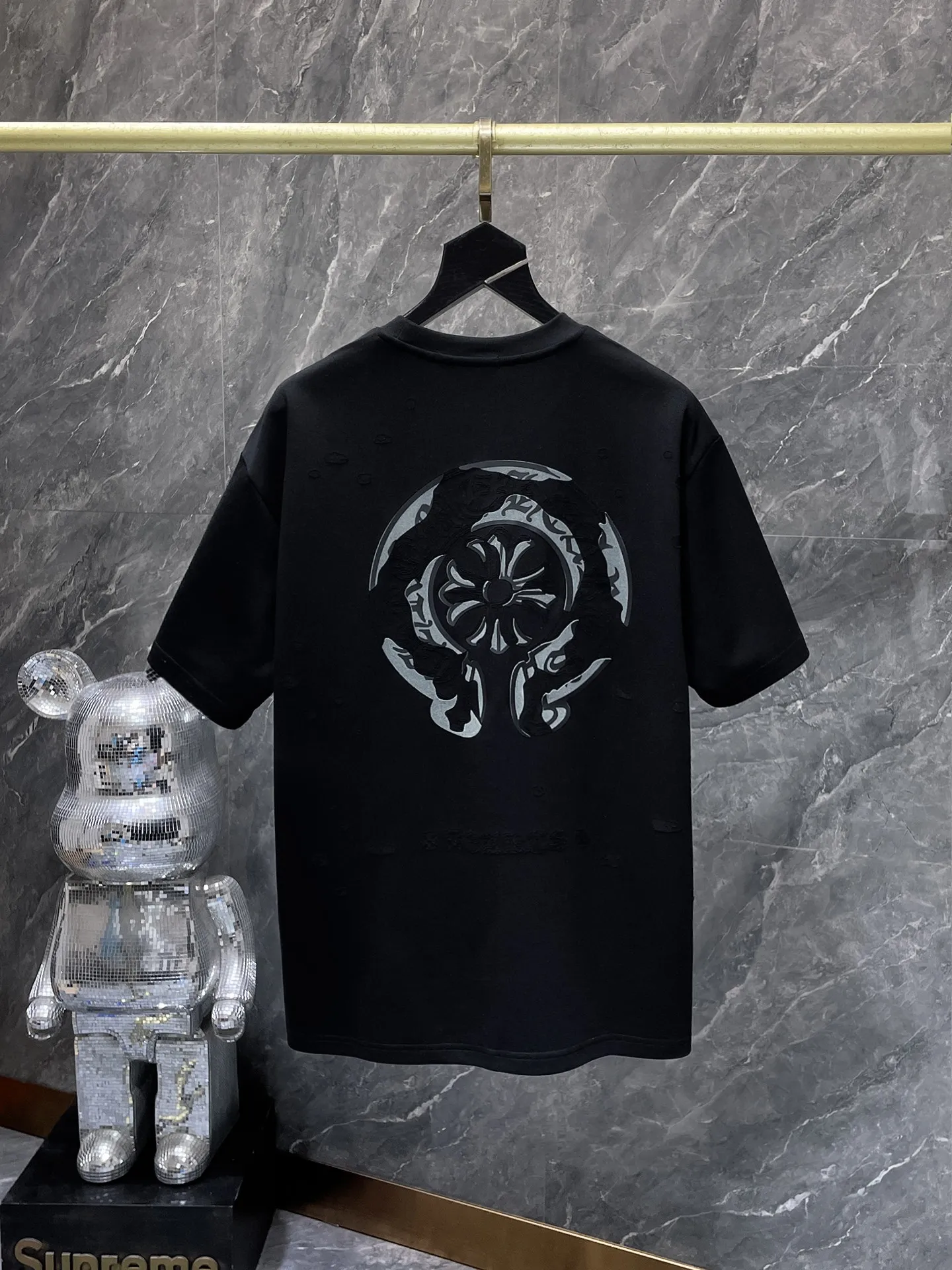 P190 New Chrome Hearts 25ss in summer, washed style, high gram weight, environmentally friendly and high-quality top-grade fabric, 280g Chrome Horseshoe Contrast Color Special Laser Engraving Film Short Sleeves, Heavy Industry Special Crafts Patch Embroidery, Counter Synchronization, 1:1 Replica Version, Recommended Color: Black, White, Size: S, M, L, XL